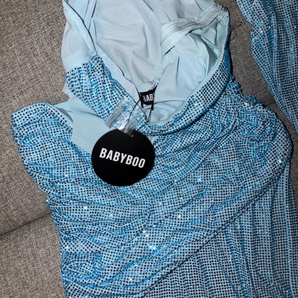 Babyboo Fashion Dazzling Strapless Blue Dress + Scarf - Picture 4 of 6